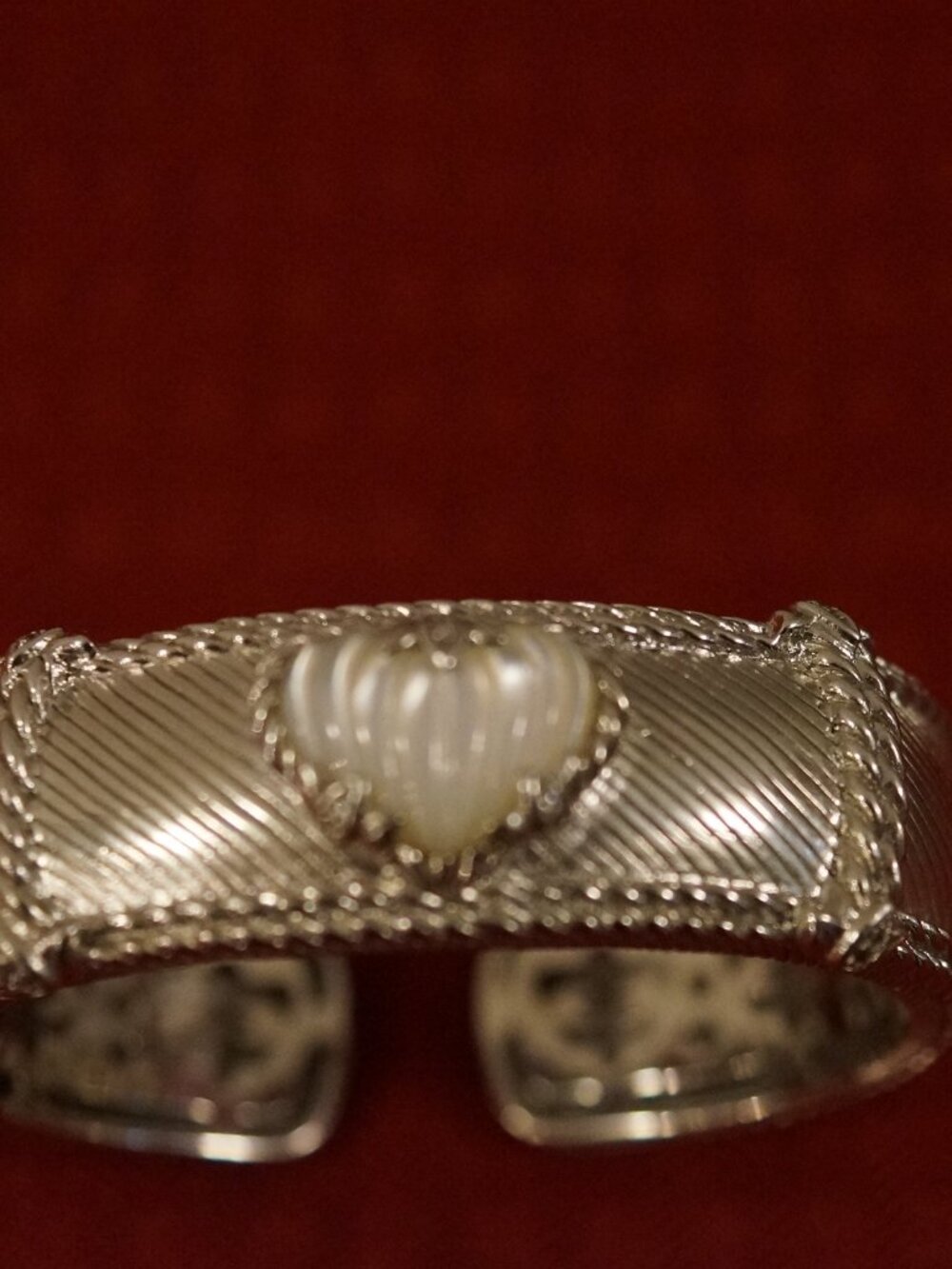 Judith Ripka 925 Mother of Pearl Heart Hinged Cuff Bracelet Size Average